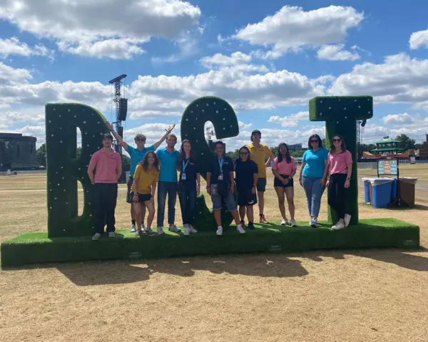 me and my colleagues posing at the British Summer Time festiva in Hyde Park