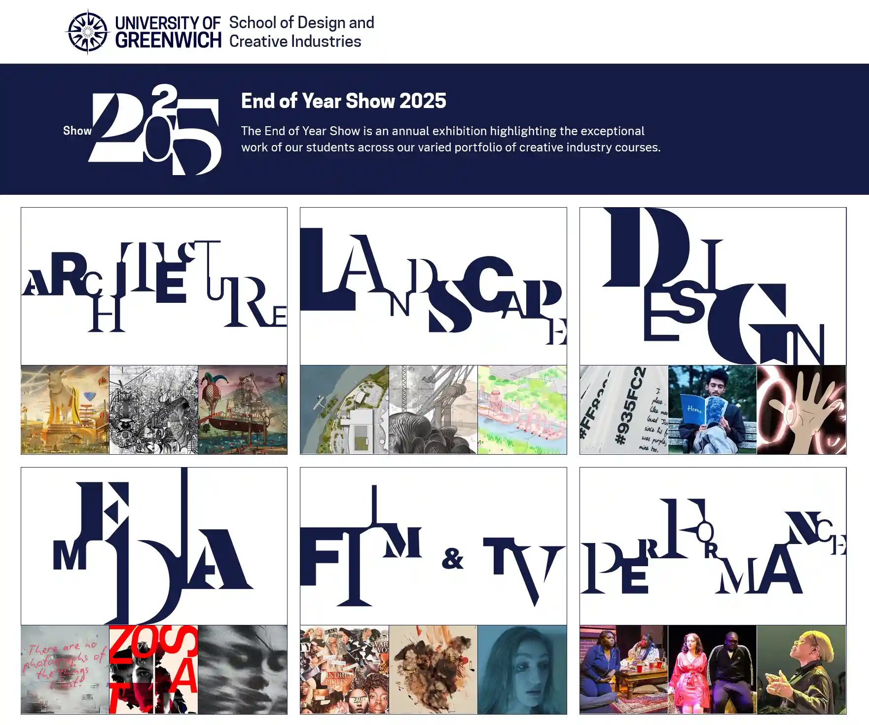 screenshot of the homepage for the website showcasing a summary of the different courses' projects