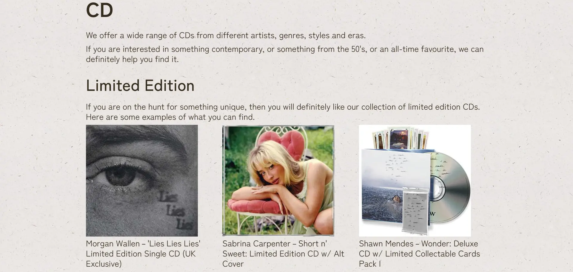 Screenshot of the CD page for Recursive records showing a grid list view of three CD covers.